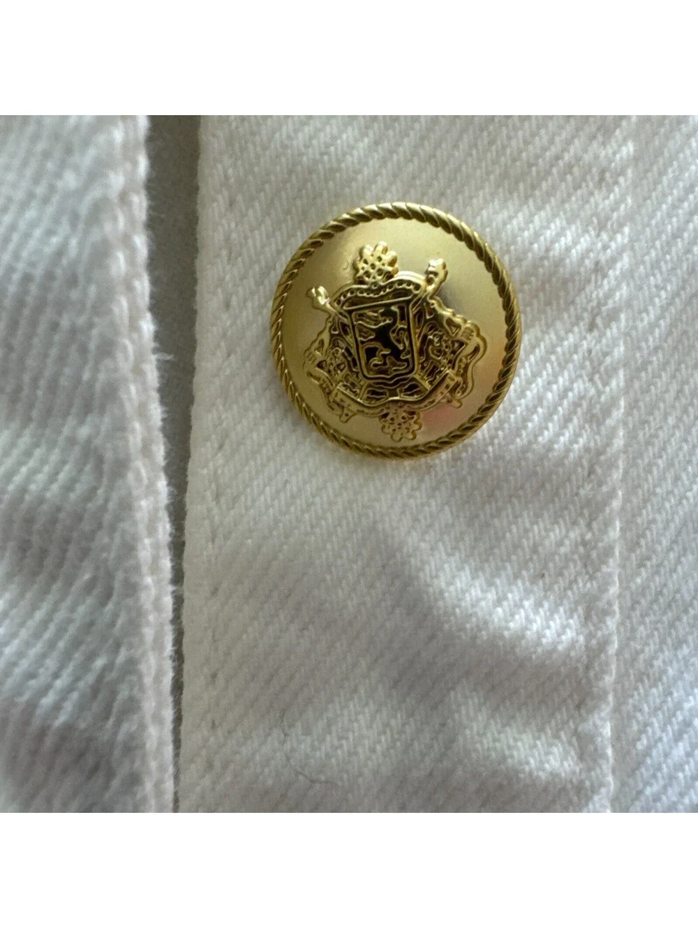 J.Crew Re-Imagined Size 4 White Cropped Denim Jacket Gold Crest Buttons
